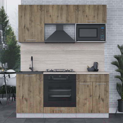 Кухонный гарнитур Интерлиния Мила 1.7 ВТ (дуб веллингтон/дуб веллингтон/травертин серый)