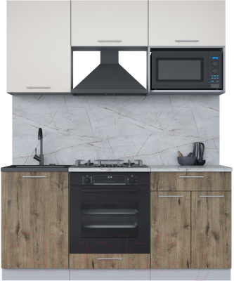 Кухонный гарнитур Интерлиния Мила 1.7 ВТ (персидский жемчуг/дуб веллингтон/серый каспий) - фото
