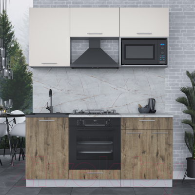 Кухонный гарнитур Интерлиния Мила 1.7 ВТ (персидский жемчуг/дуб веллингтон/серый каспий)