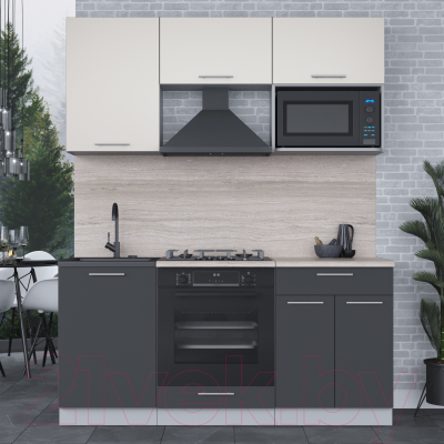 Кухонный гарнитур Интерлиния Мила 1.7 ВТ (персидский жемчуг/антрацит/травертин серый)