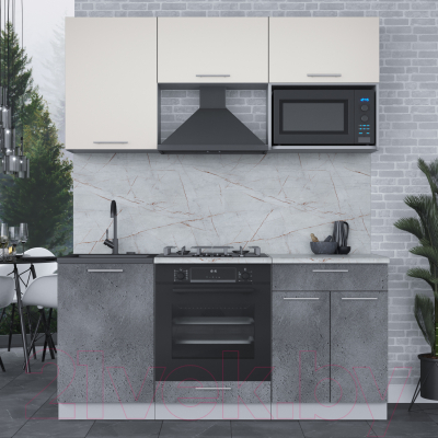 Кухонный гарнитур Интерлиния Мила 1.7 ВТ (персидский жемчуг/бетон портленд/серый каспий)