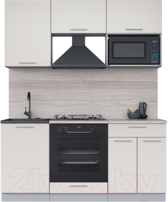 Кухонный гарнитур Интерлиния Мила 1.7 ВТ (персидский жемчуг/персидский жемчуг/травертин серый) - фото