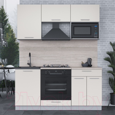 Кухонный гарнитур Интерлиния Мила 1.7 ВТ (персидский жемчуг/персидский жемчуг/травертин серый)