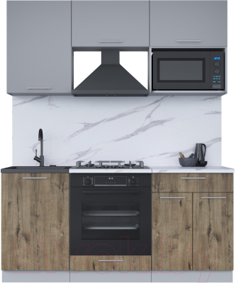 Кухонный гарнитур Интерлиния Мила 1.7 ВТ (серебристый/дуб веллингтон/белый гранит) - фото