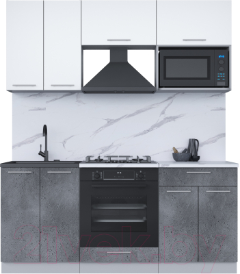 Кухонный гарнитур Интерлиния Мила 1.8 ВТ (белый платинум/бетон портленд/белый гранит) - фото