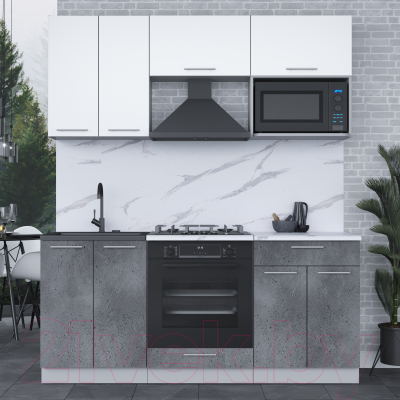 Кухонный гарнитур Интерлиния Мила 1.8 ВТ (белый платинум/бетон портленд/белый гранит)