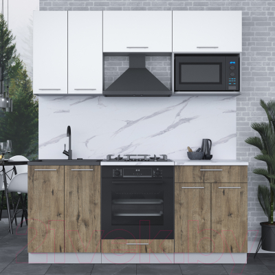 Кухонный гарнитур Интерлиния Мила 1.8 ВТ (белый платинум/дуб веллингтон/белый гранит)