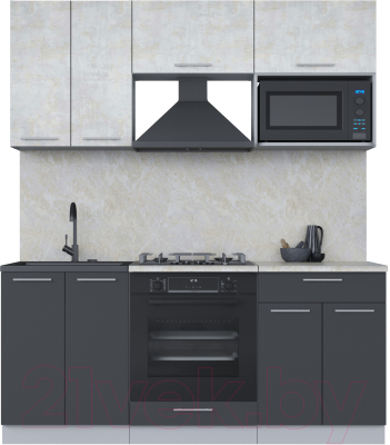 Кухонный гарнитур Интерлиния Мила 1.8 ВТ (бетон лайт/антрацит/опал светлый) - фото