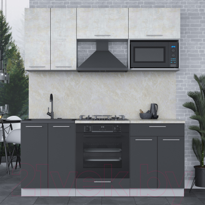 Кухонный гарнитур Интерлиния Мила 1.8 ВТ (бетон лайт/антрацит/опал светлый)