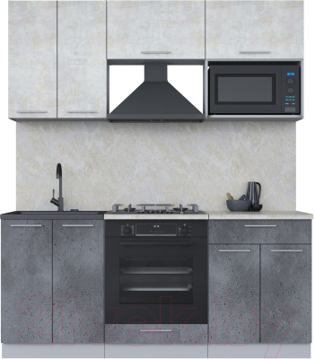 Кухонный гарнитур Интерлиния Мила 1.8 ВТ (бетон лайт/бетон портленд/опал светлый) - фото