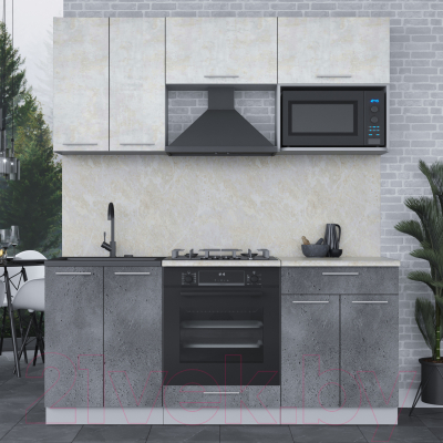 Кухонный гарнитур Интерлиния Мила 1.8 ВТ (бетон лайт/бетон портленд/опал светлый)