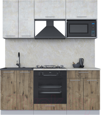 Кухонный гарнитур Интерлиния Мила 1.8 ВТ (бетон лайт/дуб веллингтон/опал светлый) - фото