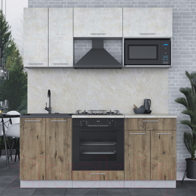 Кухонный гарнитур Интерлиния Мила 1.8 ВТ (бетон лайт/дуб веллингтон/опал светлый)