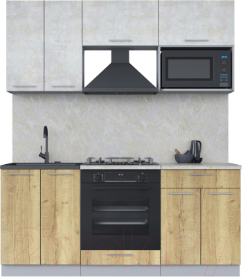 Кухонный гарнитур Интерлиния Мила 1.8 ВТ (бетон лайт/дуб золотой/опал светлый) - фото