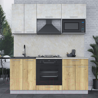 Кухонный гарнитур Интерлиния Мила 1.8 ВТ (бетон лайт/дуб золотой/опал светлый)