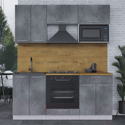 Кухонный гарнитур Интерлиния Мила 1.8 ВТ (бетон портленд/бетон портленд/дуб бунратти)