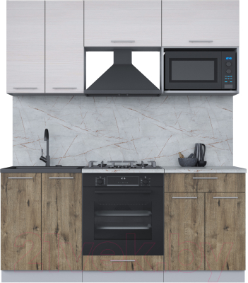 Кухонный гарнитур Интерлиния Мила 1.8 ВТ (вудлайн кремовый/дуб веллингтон/серый каспий) - фото