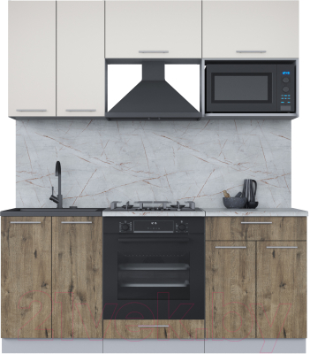 Кухонный гарнитур Интерлиния Мила 1.8 ВТ (персидский жемчуг/дуб веллингтон/серый каспий) - фото