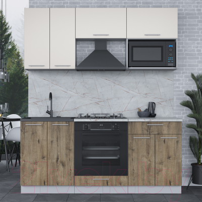 Кухонный гарнитур Интерлиния Мила 1.8 ВТ (персидский жемчуг/дуб веллингтон/серый каспий)