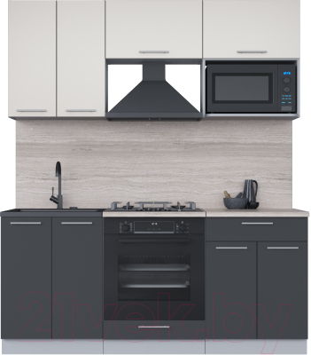 Кухонный гарнитур Интерлиния Мила 1.8 ВТ (персидский жемчуг/антрацит/травертин серый) - фото