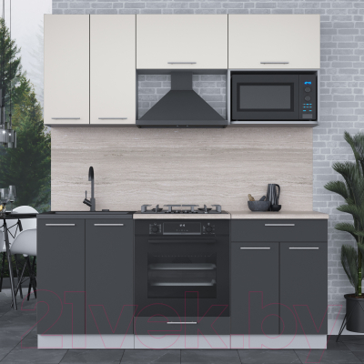 Кухонный гарнитур Интерлиния Мила 1.8 ВТ (персидский жемчуг/антрацит/травертин серый)