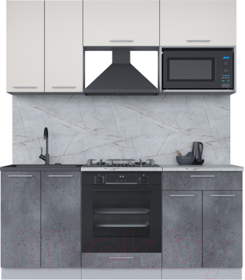 Кухонный гарнитур Интерлиния Мила 1.8 ВТ (персидский жемчуг/бетон портленд/серый каспий) - фото