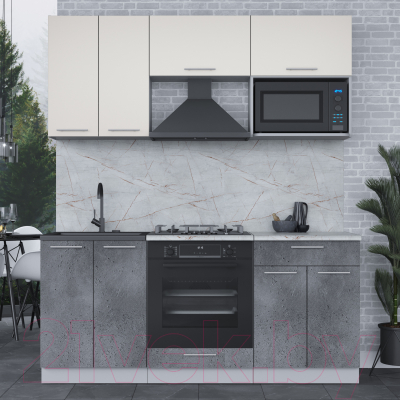 Кухонный гарнитур Интерлиния Мила 1.8 ВТ (персидский жемчуг/бетон портленд/серый каспий)