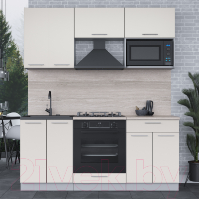 Кухонный гарнитур Интерлиния Мила 1.8 ВТ (персидский жемчуг/персидский жемчуг/травертин серый)