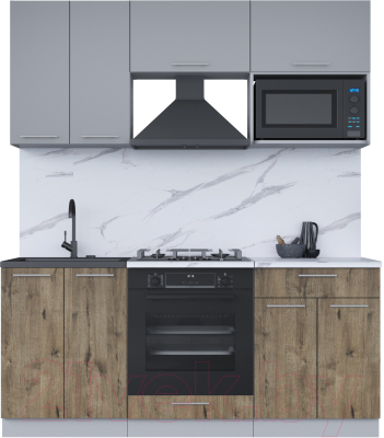 Кухонный гарнитур Интерлиния Мила 1.8 ВТ (серебристый/дуб веллингтон/белый гранит) - фото