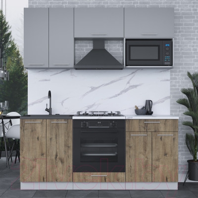 Кухонный гарнитур Интерлиния Мила 1.8 ВТ (серебристый/дуб веллингтон/белый гранит)