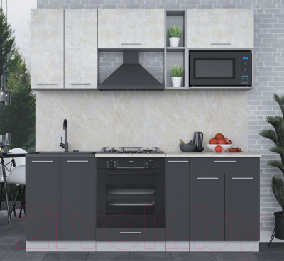 Кухонный гарнитур Интерлиния Мила 2.0 ВТ (бетон лайт/антрацит/опал светлый)