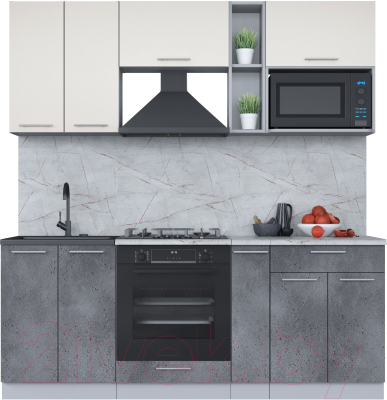 Кухонный гарнитур Интерлиния Мила 2.0 ВТ (персидский жемчуг/бетон портленд/серый каспий) - фото