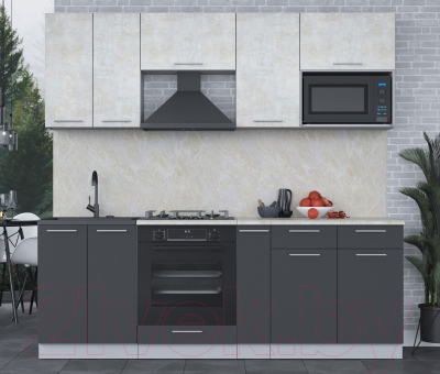 Кухонный гарнитур Интерлиния Мила 2.2 ВТ (бетон лайт/антрацит/опал светлый)