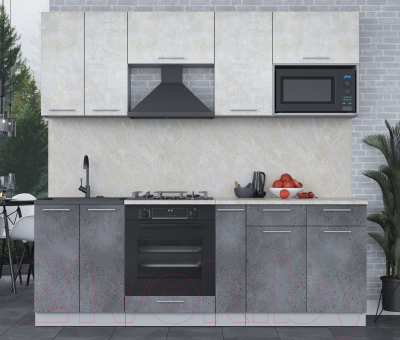 Кухонный гарнитур Интерлиния Мила 2.2 ВТ (бетон лайт/бетон портленд/опал светлый)