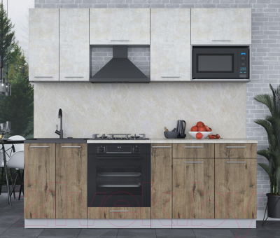 Кухонный гарнитур Интерлиния Мила 2.2 ВТ (бетон лайт/дуб веллингтон/опал светлый)