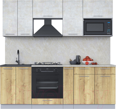 Кухонный гарнитур Интерлиния Мила 2.2 ВТ (бетон лайт/дуб золотой/опал светлый) - фото