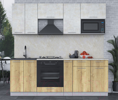 Кухонный гарнитур Интерлиния Мила 2.2 ВТ (бетон лайт/дуб золотой/опал светлый)