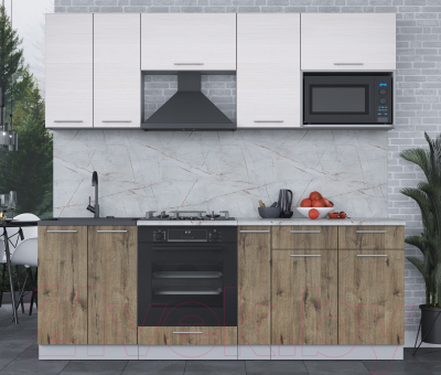 Кухонный гарнитур Интерлиния Мила 2.2 ВТ (вудлайн кремовый/дуб веллингтон/серый каспий)