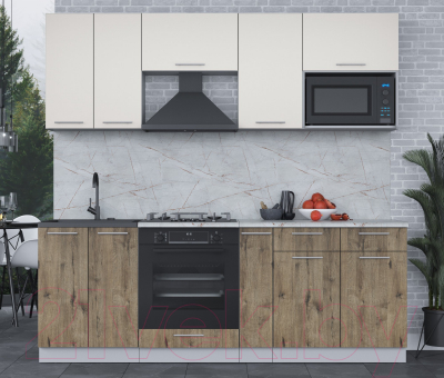 Кухонный гарнитур Интерлиния Мила 2.2 ВТ (персидский жемчуг/дуб веллингтон/серый каспий)