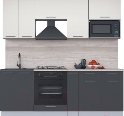 Кухонный гарнитур Интерлиния Мила 2.2 ВТ (персидский жемчуг/антрацит/травертин серый) - фото