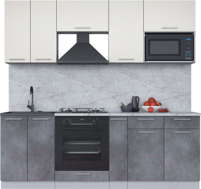 Кухонный гарнитур Интерлиния Мила 2.2 ВТ (персидский жемчуг/бетон портленд/серый каспий) - фото