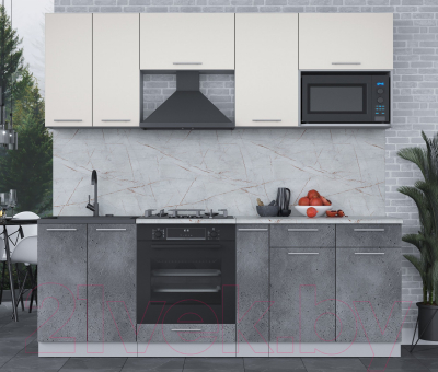 Кухонный гарнитур Интерлиния Мила 2.2 ВТ (персидский жемчуг/бетон портленд/серый каспий)