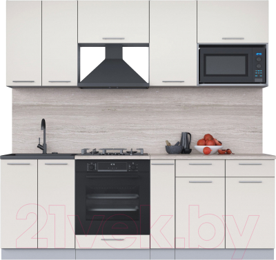 Кухонный гарнитур Интерлиния Мила 2.2 ВТ (персидский жемчуг/персидский жемчуг/травертин серый) - фото