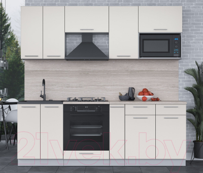 Кухонный гарнитур Интерлиния Мила 2.2 ВТ (персидский жемчуг/персидский жемчуг/травертин серый)