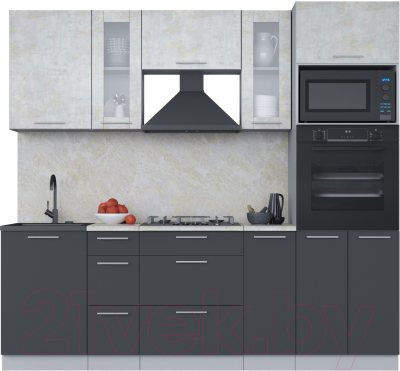 Кухонный гарнитур Интерлиния Мила 2.3 ВТ (бетон лайт/антрацит/опал светлый) - фото