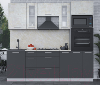 Кухонный гарнитур Интерлиния Мила 2.3 ВТ (бетон лайт/антрацит/опал светлый)