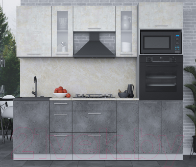 Кухонный гарнитур Интерлиния Мила 2.3 ВТ (бетон лайт/бетон портленд/опал светлый)