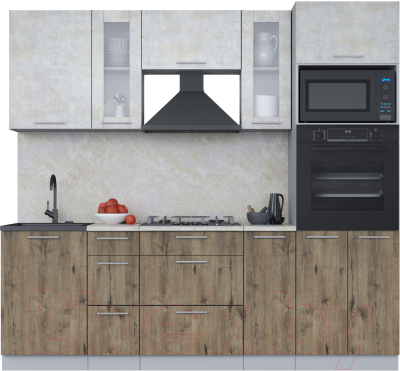 Кухонный гарнитур Интерлиния Мила 2.3 ВТ (бетон лайт/дуб веллингтон/опал светлый) - фото