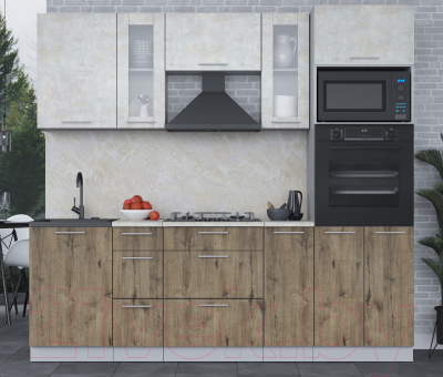 Кухонный гарнитур Интерлиния Мила 2.3 ВТ (бетон лайт/дуб веллингтон/опал светлый)