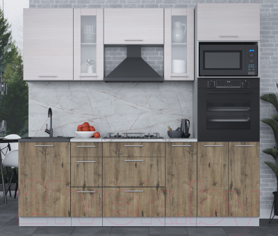 Кухонный гарнитур Интерлиния Мила 2.3 ВТ (вудлайн кремовый/дуб веллингтон/серый каспий)